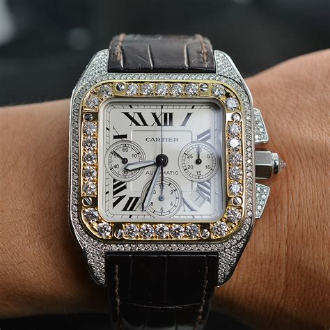 cartier santos 100 xl chronograph diamond watch replica|cartier santos watch price list.